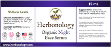Load image into Gallery viewer,  Close-up of Organic Night Face Serum label